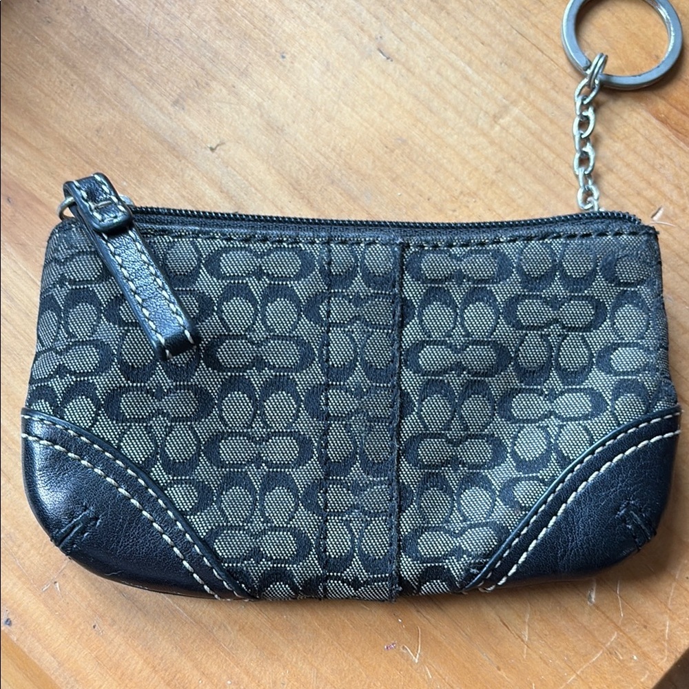 Coach Black and Gold Signature Keychain Pouch